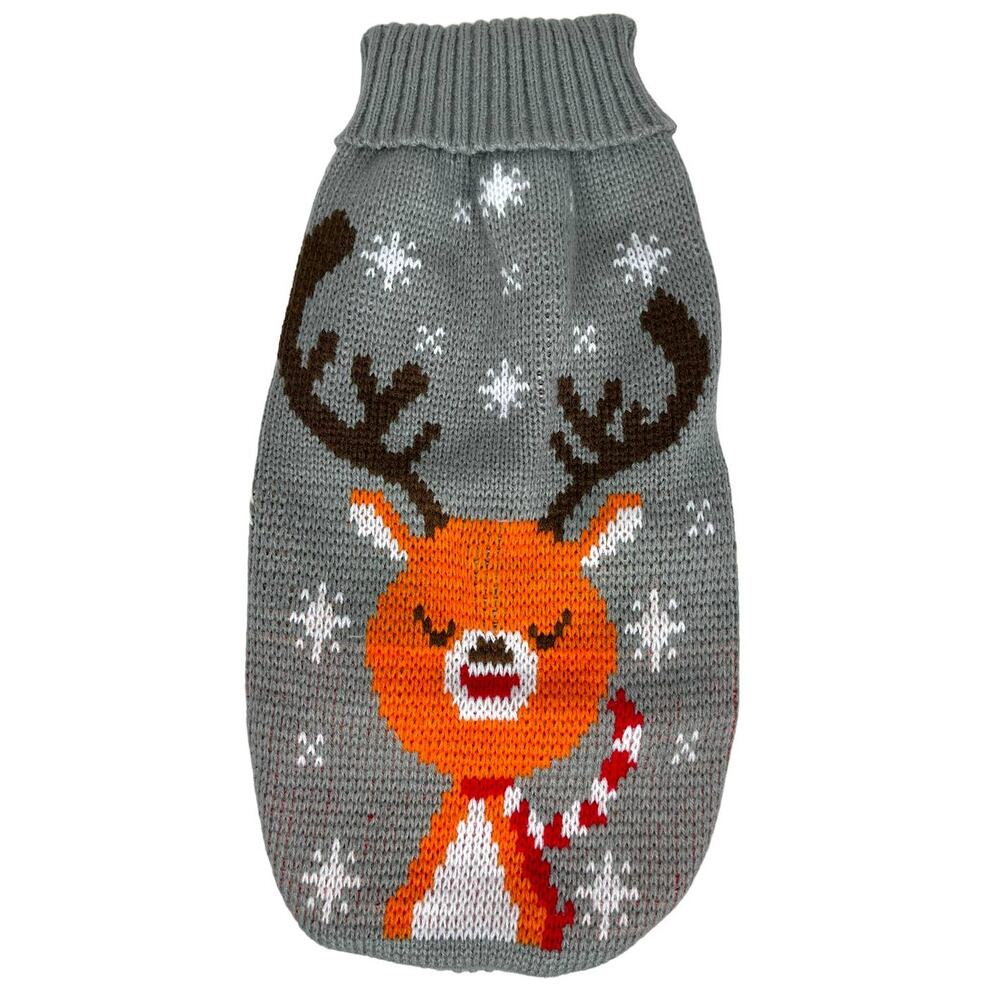 Knitted Dog Sweater Reindeer and Snowflake Christmas Print Size XL